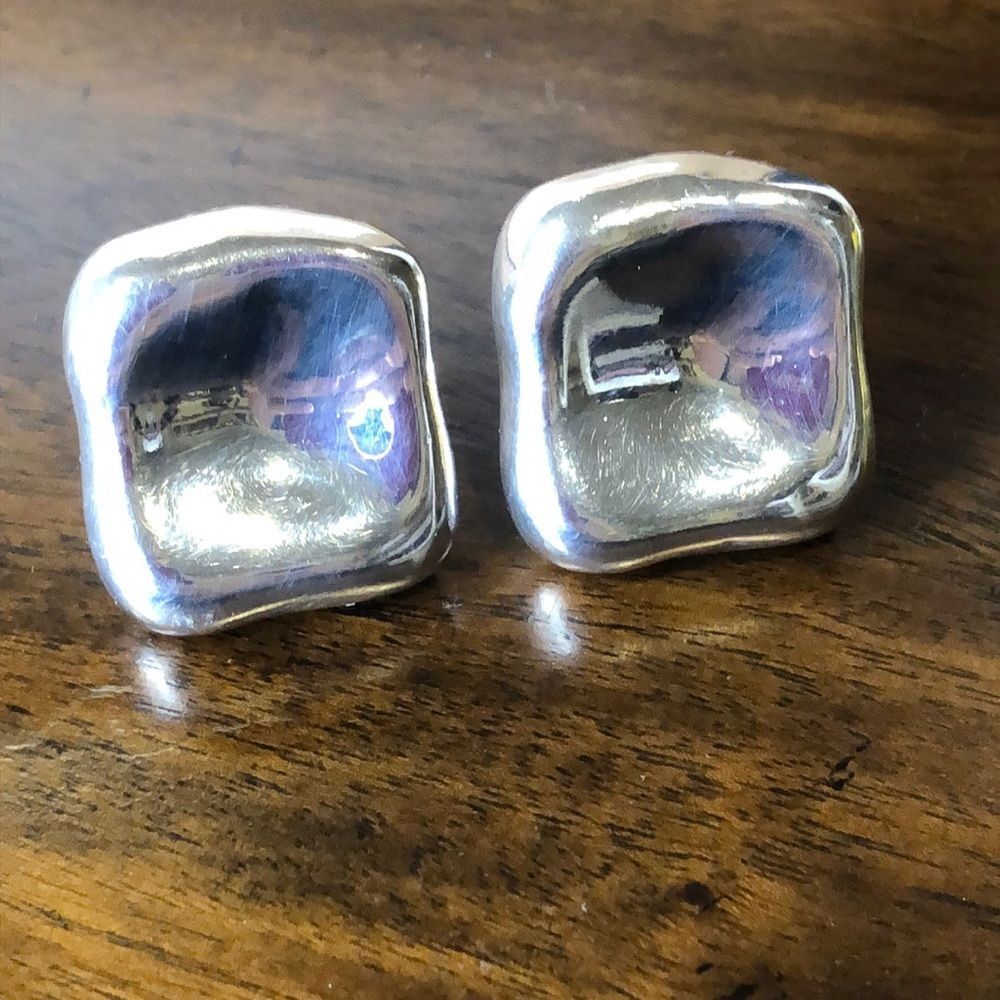 SIMON SEBBAG Sterling Silver Square Early Edition Earrings Made In Israel
